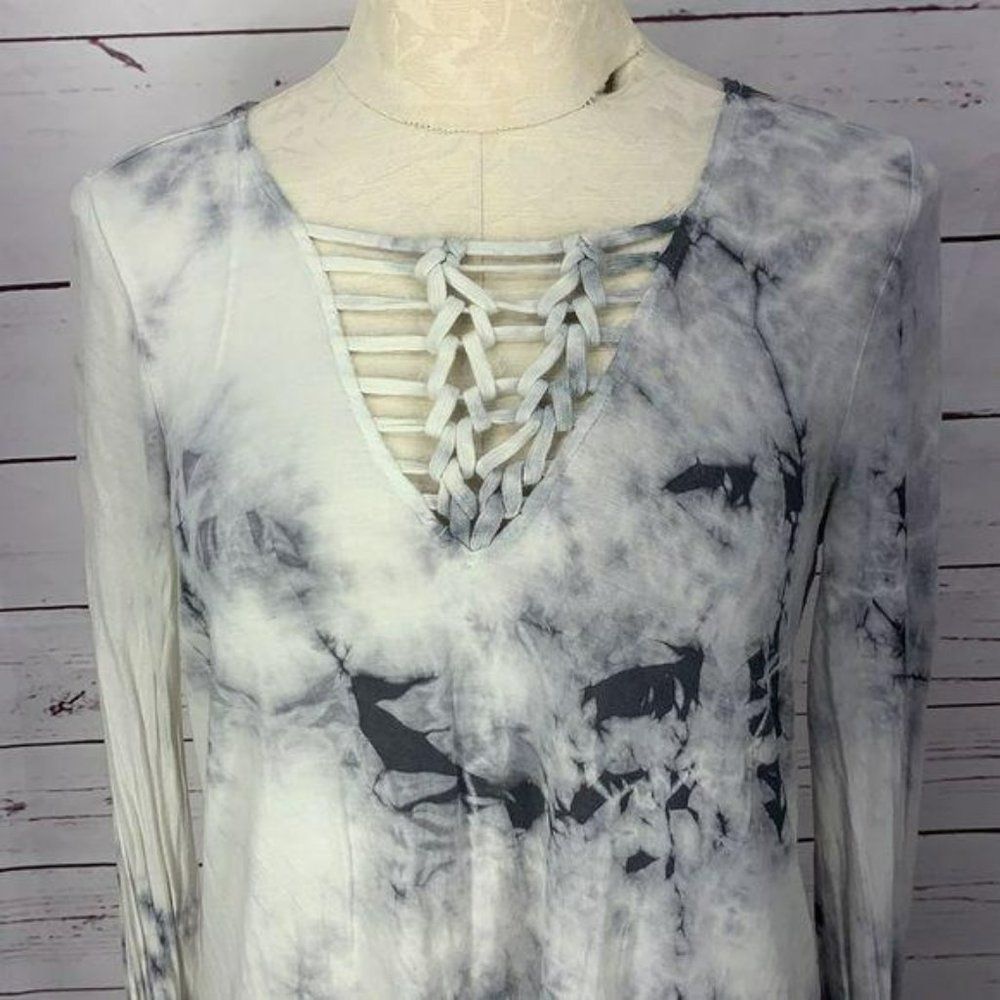 American Eagle Woman's Gray Black Tie Dye Long Sleeve Top Blouse Size Small - Picture 5 of 8